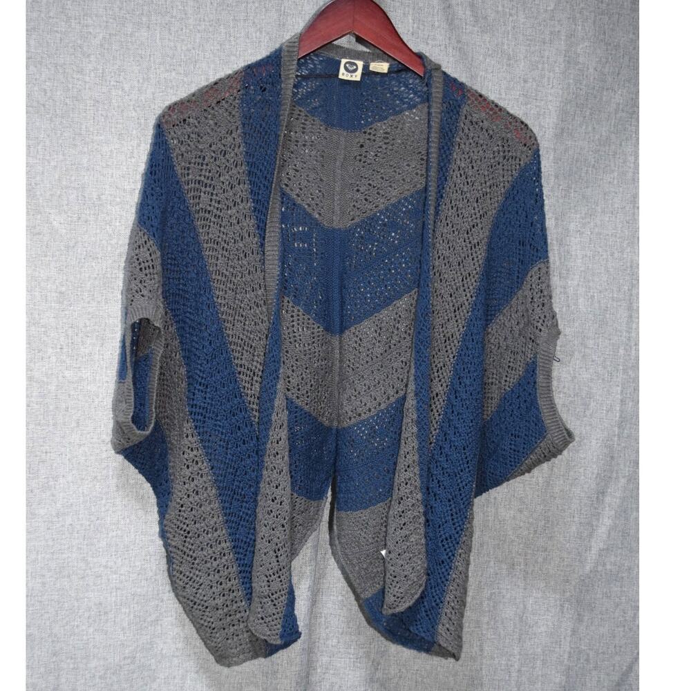 Roxy Open Knit Chevron Cardigan Gray and Navy Blue Size Medium